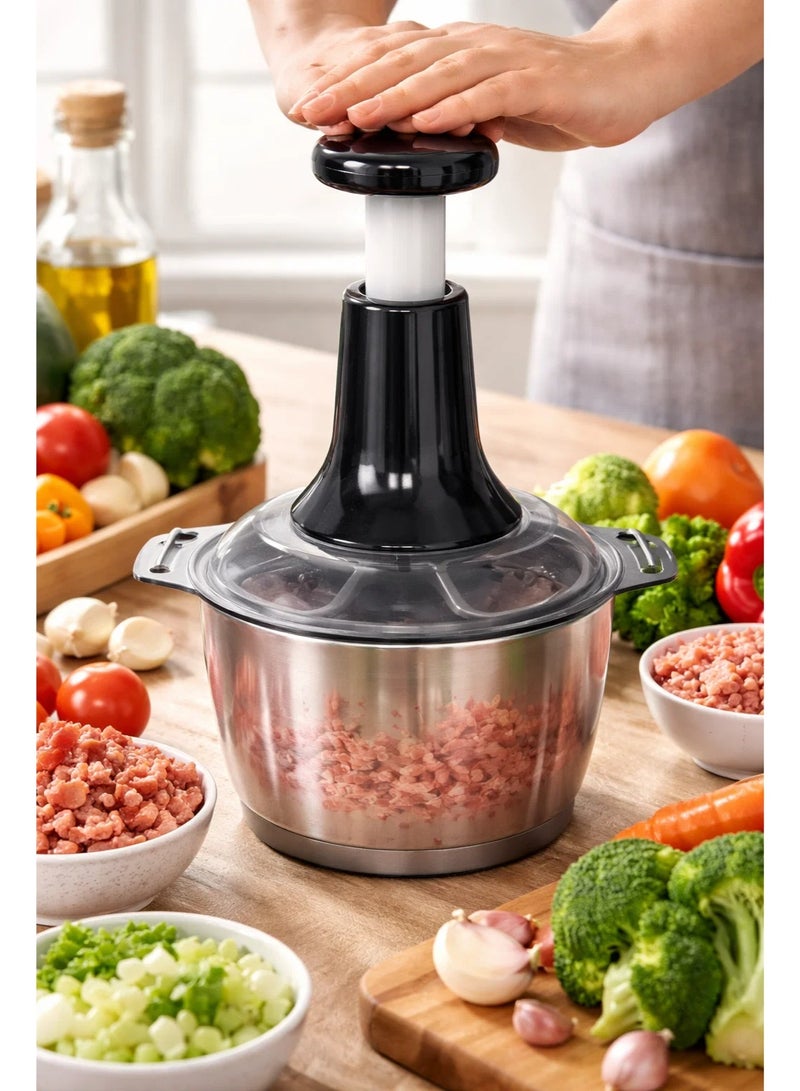 كوك كبة و مفرمة يدوية استانلس 2 لتر – محضر طعام منزلي لتقطيع وفرم الخضار والفواكه بسهولة، تعمل بالسحب والضغط اليدوي لتجهيز وجبات - Image 1